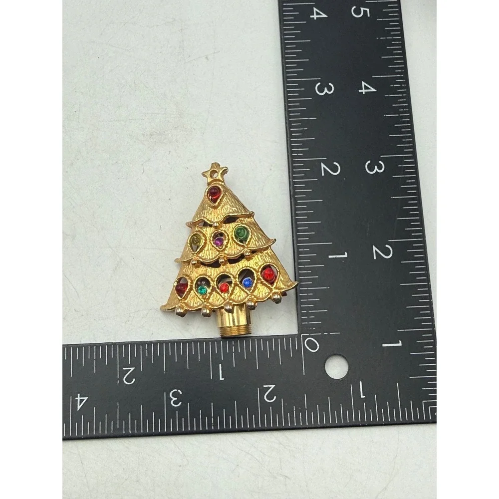 Vintage Gold Tone Christmas Tree Brooch Multi Color Rhinestone Holiday Pin